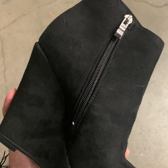 High Heeled Wedge Zip Ankle Platfrom Boots in Black Faux Suede - Women’s - Picture 9 of 13